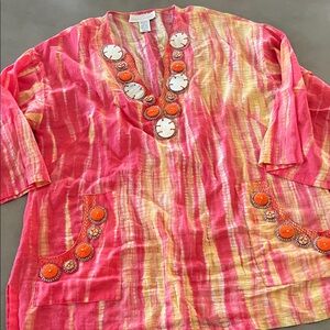 Soft Surroundings Pink and Yellow Tunic Top